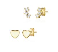 Lulu & Jane Ohrstecker Herz aus Messing in Gelbgold mit Zirkonia 4,4/6,2 mm Damen