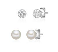 Lulu & Jane Ohrstecker aus Messing in Silber mit Zirkonia und Plastikperle 3,9/4,1 mm Damen