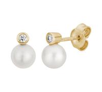 Paar Ohrstecker LYOMI "585/- Gelbgold Perle 2 synth. Diam. 0,06ct.", gelb, weiß, Ohrringe, Damen, one-size, 0,06 VS = sehr kleine Einschlüsse, Gold, Paar Ohrstecker (37805329-0)