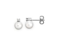 Paar Ohrstecker OROLINO "Gold 585 mit 2 weißen Akoya-Perlen und 2x Brillant zus. 0,04ct.", weiß (weiß, weiß), Ohrringe, Damen, one-size, 0,04 SI = kleine Einschlüsse, Gold (35984236-0) weiß, weiß