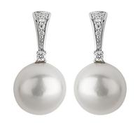 Paar Ohrstecker OROLINO "Gold 585 mit 2 weißen Perlen und 12 Brillanten zus. 0,07ct.", silber (silbergrau, weiß), Ohrringe, Damen, one-size, 0,07 SI = kleine Einschlüsse, Gold (49077557-0) silbergrau,