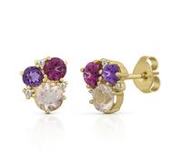 Paar Ohrstecker OROLINO "Gold 585 mit Amethyst Rosaquartz und Brillant", gelb (gelb, rosa), Ohrringe, Damen, one-size, Gold (82238820-0) gelb, rosa