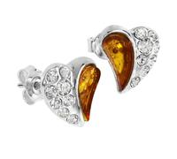 Paar Ohrstecker OSTSEE-SCHMUCK "- Herz - Silber 925/000 - Bernstein&Schmuckstein" Gr. 11, silber (silber 925, silberfarben, weiß), Ohrringe, Damen, Silber 925 (Sterlingsilber) (88168064-11) silber 925