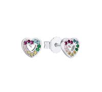 Paar Ohrstecker PRINZESSIN LILLIFEE "Herz", bunt (silberfarben, pink, rosa, gelb, blau, grün, pink, rosa, gelb, blau, grün), Ohrringe, Jungen, Silber 925 (Sterlingsilber), mit Zirkonia (synth.) (92975