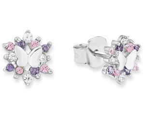Paar Ohrstecker PRINZESSIN LILLIFEE "Schmetterling", rosa (silber, 925, rosa, flieder, weiß, flieder, rosa), Ohrringe, Mädchen, Silber 925 (Sterlingsilber), mit Zirkonia (synth.) (108081-0) silber, 92