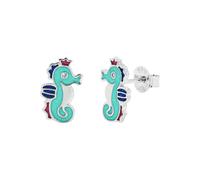 Paar Ohrstecker PRINZESSIN LILLIFEE "Seepferdchen-Motiv", bunt (silberfarben, türkis, blau, rot, blau), Ohrringe, Mädchen, Silber 925 (Sterlingsilber), mit Zirkonia (synth.) - Emaille (30690466-0) sil