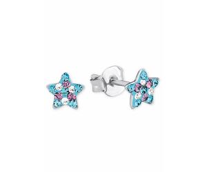 Paar Ohrstecker PRINZESSIN LILLIFEE "Stern", bunt (silber, 925, blau, rosa, weiß, blau, weiß, rosa), Ohrringe, Mädchen, Silber 925 (Sterlingsilber), mit Kristallstein (806113-0) silber, 925, blau, ros