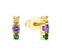 Paar Ohrstecker S.OLIVER "2035502", bunt (gelbgoldfarben, gelb, lila, grün, gelb, lila, grün), Ohrringe, Damen, Silber 925 (Sterlingsilber), mit Zirkonia (synth.) (85099438-0) gelbgoldfarben, gelb, li