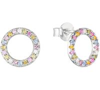 Paar Ohrstecker S.OLIVER "Regenbogen-Optik", silber (silberfarben, weiß, grün, pink, gelb, rosa, blau, weiß, grün, pink, gelb, rosa, blau), Ohrringe, Damen, 10mm, Silber 925 (Sterlingsilber), mit Zirk