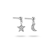 Paar Ohrstecker THOMAS SABO "Mond-Desgin und Stern-Optik", silber (silberfarben, weiß, weiß), Ohrringe, Damen, Silber 925 (recycelt), mit Zirkonia (synth.) (23137423-0) silberfarben, weiß, weiß