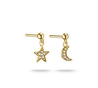 Paar Ohrstecker THOMAS SABO "Mond-Design und Stern-Desgin", gold (gelbgoldfarben, weiß, weiß), Ohrringe, Damen, Metall, mit Zirkonia (synth.) (72621631-0) gelbgoldfarben, weiß, weiß