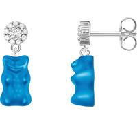 Paar Ohrstecker THOMAS SABO "THOMAS SABO x HARIBO: Ohrstecker mit Goldbär", blau (silberfarben, blau, kristallweiß, blau, kristallweiß), Ohrringe, Damen, Silber 925 (recycelt), mit Kristallglas, Zirko