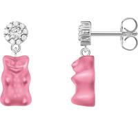 Paar Ohrstecker THOMAS SABO "THOMAS SABO x HARIBO: Ohrstecker mit Goldbär", weiß (silberfarben, rosa, kristallweiß, rosa, kristallweiß), Ohrringe, Damen, Silber 925 (recycelt), mit Kristallglas, Zirko