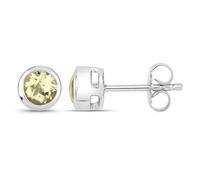 Paar Ohrstecker VIRA JEWELS "925-Sterling Silber rhodiniert glänzend Lemon Quartz gelb rund", weiß (weiß, gelb), Ohrringe, Damen, one-size, 1, Silber 925 (Sterlingsilber) (67572148-0) weiß, gelb