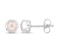 Paar Ohrstecker VIRA JEWELS "925-Sterling Silber rhodiniert glänzend Rosenquartz rosa rund", weiß (weiß, rosa), Ohrringe, Damen, one-size, 0,88, Silber 925 (Sterlingsilber) (89091462-0) weiß, rosa
