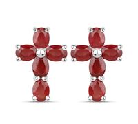 Paar Ohrstecker VIRA JEWELS "Silber 925 rhodiniert Kreuz-Motiv mit echten Rubin-Steinen", weiß (weiß, rot), Ohrringe, Damen, one-size, 2,2, Silber 925 (Sterlingsilber) (88469227-0) weiß, rot