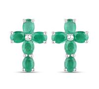 Paar Ohrstecker VIRA JEWELS "Silber 925 rhodiniert Kreuz-Motiv mit echten Smaragd-Steinen", weiß (weiß, grün), Ohrringe, Damen, one-size, 1,4, Silber 925 (Sterlingsilber) (85126202-0) weiß, grün