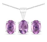 Paar Ohrstecker VIRA JEWELS "Silber 925 rhodiniert Ohrringe und Halskette mit echtem Amethyst", weiß (weiß, lila), Ohrringe, Damen, one-size, 2,4, Silber 925 (Sterlingsilber), Paar Ohrstecker (4799754