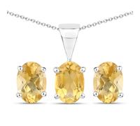 Paar Ohrstecker VIRA JEWELS "Silber 925 rhodiniert Ohrringe und Halskette mit echtem Citrin", weiß (weiß, orange), Ohrringe, Damen, one-size, 2,4, Silber 925 (Sterlingsilber), Paar Ohrstecker (2597223