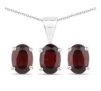Paar Ohrstecker VIRA JEWELS "Silber 925 rhodiniert Ohrringe und Halskette mit echtem Granat", weiß (weiß, bordeaux), Ohrringe, Damen, one-size, 3,15, Silber 925 (Sterlingsilber), Paar Ohrstecker (6631