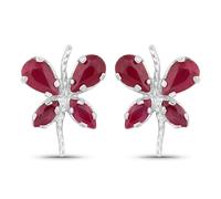 Paar Ohrstecker VIRA JEWELS "Silber 925 rhodiniert Schmetterling-Motiv mit echtem Rubin", weiß (weiß, rot), Ohrringe, Damen, one-size, 1,36, Silber 925 (Sterlingsilber) (25816939-0) weiß, rot
