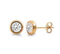 Paar Ohrstecker ZEEME "Edelstahl rosé-vergoldet mit weißem Zirkonia-Stein 7mm", Damen, Gr. one-size, Edelstahl, rot (rot, weiß), Ohrringe (97445610-0) rot, weiß