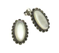 Paar Ohrstecker ZEEME "Silber 925 oxydiert mit weißem Perlmutt", schwarz (schwarz, schwarz), Ohrringe, Damen, one-size, Silber 925 (Sterlingsilber) (025738-0) schwarz, schwarz