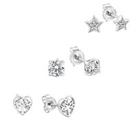 Paar Ohrstecker ZEEME "Silber 925 rhodiniert Herz Stern Zirkonia weiß", weiß (weiß, weiß), Ohrringe, Damen, one-size, Silber 925 (Sterlingsilber) (14740037-0) weiß, weiß