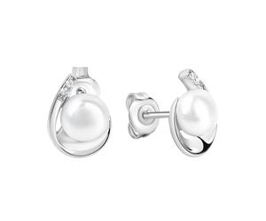 Paar Ohrstecker ZEEME "Silber 925 rhodiniert Perle weiß 6,5-7mm Zirkonia", weiß (weiß, weiß), Ohrringe, Damen, one-size, Silber 925 (Sterlingsilber) (010756-0) weiß, weiß