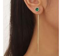 Paar quadratische, grüne, lange Quasten, Zirkonia und zwei Riemen Ohrringe