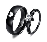 Paar Ringe Set, Pärchen Ringe mit Gravur Verlobungsringe Paar mit 3A Zirkonia, Breite 6MM Schmuckgeschenk für Neues Jahr