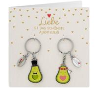 GRUSS & CO Paar-Schlüsselanhänger Motiv "Avocado" | Geschenkset mit 2 figürlichen Anhängern, auf Geschenkkarte | Hochzeitsgeschenk, für Paare, für zwei | 71072