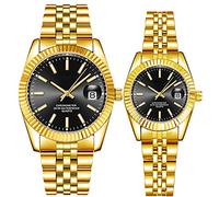 Paar Uhren Mode Silber Edelstahl Paar Uhren Herren und Damen Passende Quarz Armbanduhren Geschenke Set von 2, Luxury/Black, modisch