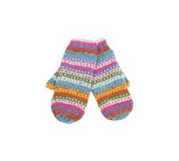 Pachamama Damen Fäustlinge Wolle Fäustlinge Fleece gefüttert handgestrickt Punkte Streifen mehrfarbig Einheitsgröße handgefertigt extra warm Fair Trade, hellbeige, One size