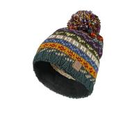 Pachamama Wollmütze für Damen, mit Fleece gefüttert, einzigartig, handgestrickt, Fair Isle, mehrfarbig, Einheitsgröße, handgefertigt, extra warm, Fair Trade, Grün, Blau, Rot, Gelb, Cremefarben,