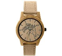 Pacific Time Damen Armbanduhr Pferd Holz Canvas Uhrenarmband Textil beige analog Quarz 87204