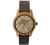 Pacific Time Damen Armbanduhr Pferd Holz Canvas Uhrenarmband Textil braun analog Quarz 87205
