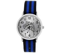 Pacific Time Jungen Uhr Pferd Analog Quarz mit Textilarmband schwarz blau 10610