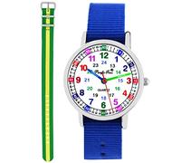 Pacific Time Kinder Armbanduhr Jungen Mädchen Lernuhr Kinderuhr Set 2 Textil Armband royal blau + grün gelb analog Quarz 11147