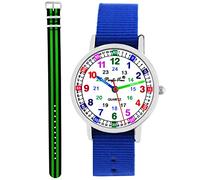 Pacific Time Kinder Armbanduhr Jungen Mädchen Lernuhr Kinderuhr Set 2 Textil Armband royal blau + grün schwarz analog Quarz 11146