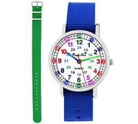 Pacific Time Kinder Armbanduhr Jungen Mädchen Lernuhr Kinderuhr Set 2 Textil Armband royal blau + grün analog Quarz 11144