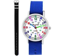 Pacific Time Kinder Armbanduhr Jungen Mädchen Lernuhr Kinderuhr Set 2 Textil Armband royal blau + schwarz analog Quarz 11148