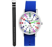 Pacific Time Kinder Armbanduhr Jungen Mädchen Lernuhr Kinderuhr Set 2 Textil Armband royal blau + schwarz grau analog Quarz 11149