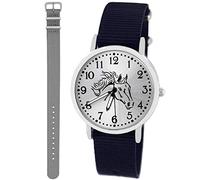 Pacific Time Kinder Armbanduhr Mädchen Junge Pferd Kinderuhr Set 2 Textil Armband dunkel blau + grau analog Quarz 10413