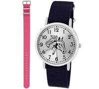 Pacific Time Kinder Armbanduhr Mädchen Junge Pferd Kinderuhr Set 2 Textil Armband dunkel blau + rosa analog Quarz 10415