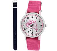 Pacific Time Kinder Armbanduhr Mädchen Junge Pferd Kinderuhr Set 2 Textil Armband rosa + dunkel blau analog Quarz 10554