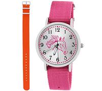 Pacific Time Kinder Armbanduhr Mädchen Junge Pferd Kinderuhr Set 2 Textil Armband rosa + orange analog Quarz 10566