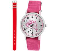 Pacific Time Kinder Armbanduhr Mädchen Junge Pferd Kinderuhr Set 2 Textil Armband rosa + rot analog Quarz 10567