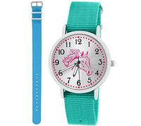 Pacific Time Kinder Armbanduhr Mädchen Junge Pferd Kinderuhr Set 2 Textil Armband türkis + hellblau analog Quarz 10571