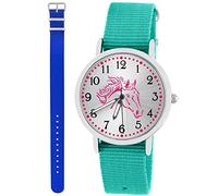 Pacific Time Kinder Armbanduhr Mädchen Junge Pferd Kinderuhr Set 2 Textil Armband türkis + royal blau analog Quarz 10573
